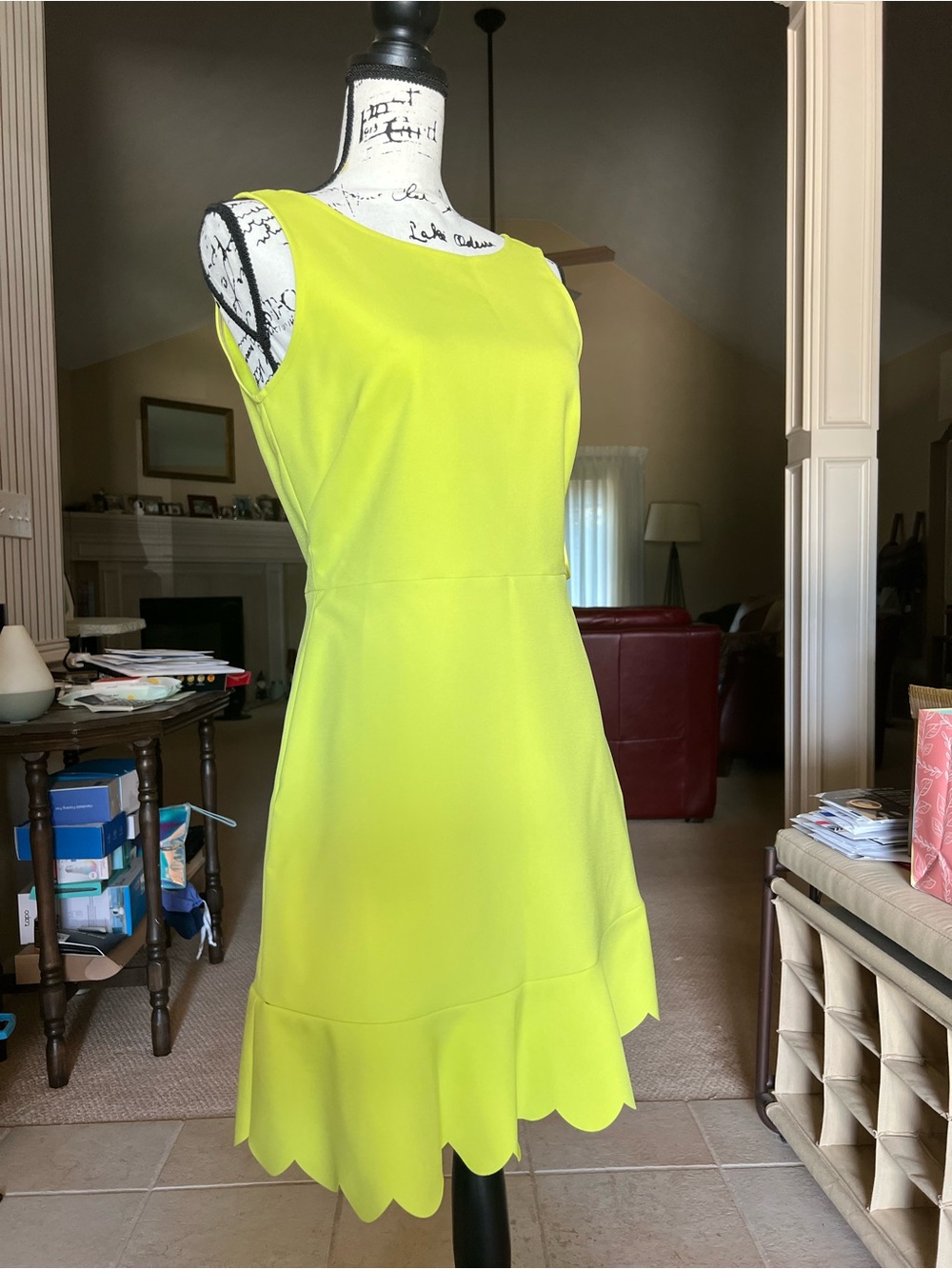 NWT J.Crew Chartreuse Scalloped Hem Fit & Flare Dress Size 4